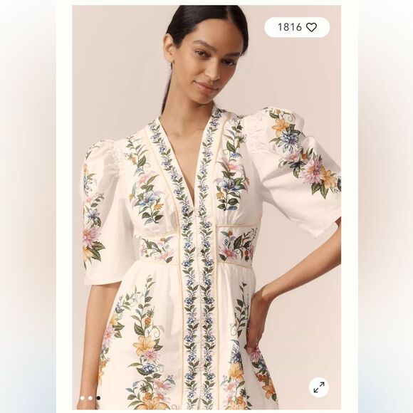 Anthropologie Farm Rio Sweet Bloom Dreamscape Puff-Sleeve Mini Dress